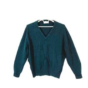 Sweater 100% Lambswool Green1960s V-Neck Men's Gayfoz of Auchtermuchty SZ L XL